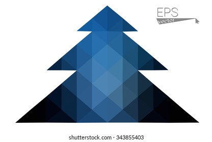 Dark blue low polygon style christmas tree vector illustration consisting of triangles . Abstract triangular polygonal origami or crystal design of New Years celebration. Isolated on white background.