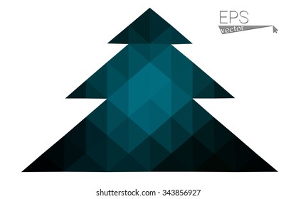Dark blue low polygon style christmas tree vector illustration consisting of triangles . Abstract triangular polygonal origami or crystal design of New Years celebration. Isolated on white background.
