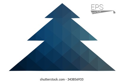 Dark blue low polygon style christmas tree vector illustration consisting of triangles . Abstract triangular polygonal origami or crystal design of New Years celebration. Isolated on white background.