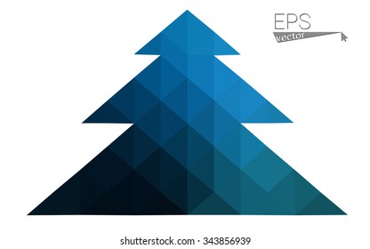 Dark blue low polygon style christmas tree vector illustration consisting of triangles . Abstract triangular polygonal origami or crystal design of New Years celebration. Isolated on white background.