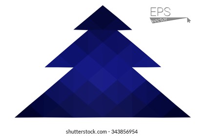 Dark blue low polygon style christmas tree vector illustration consisting of triangles . Abstract triangular polygonal origami or crystal design of New Years celebration. Isolated on white background.