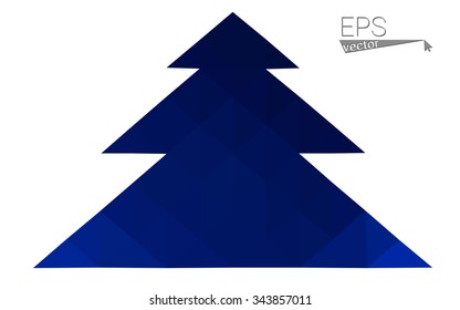 Dark blue low polygon style christmas tree vector illustration consisting of triangles . Abstract triangular polygonal origami or crystal design of New Years celebration. Isolated on white background.