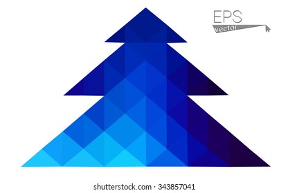 Dark blue low polygon style christmas tree vector illustration consisting of triangles . Abstract triangular polygonal origami or crystal design of New Years celebration. Isolated on white background.