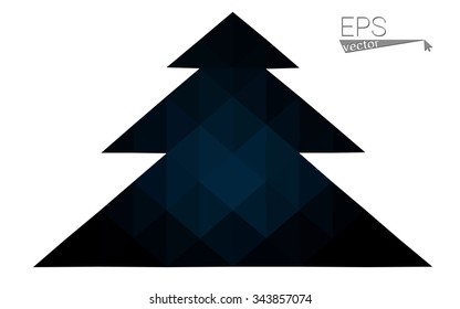 Dark blue low polygon style christmas tree vector illustration consisting of triangles . Abstract triangular polygonal origami or crystal design of New Years celebration. Isolated on white background.