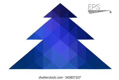 Dark blue low polygon style christmas tree vector illustration consisting of triangles . Abstract triangular polygonal origami or crystal design of New Years celebration. Isolated on white background.