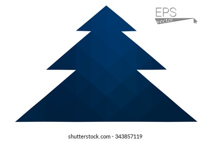 Dark blue low polygon style christmas tree vector illustration consisting of triangles . Abstract triangular polygonal origami or crystal design of New Years celebration. Isolated on white background.