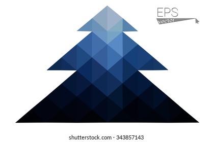 Dark blue low polygon style christmas tree vector illustration consisting of triangles . Abstract triangular polygonal origami or crystal design of New Years celebration. Isolated on white background.