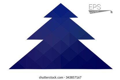 Dark blue low polygon style christmas tree vector illustration consisting of triangles . Abstract triangular polygonal origami or crystal design of New Years celebration. Isolated on white background.