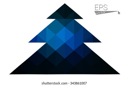 Dark blue low polygon style christmas tree vector illustration consisting of triangles . Abstract triangular polygonal origami or crystal design of New Years celebration. Isolated on white background.