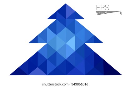 Dark blue low polygon style christmas tree vector illustration consisting of triangles . Abstract triangular polygonal origami or crystal design of New Years celebration. Isolated on white background.