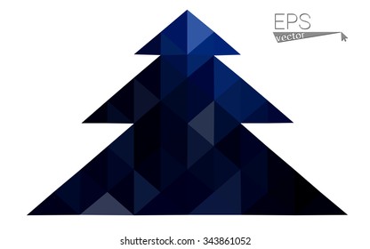 Dark blue low polygon style christmas tree vector illustration consisting of triangles . Abstract triangular polygonal origami or crystal design of New Years celebration. Isolated on white background.