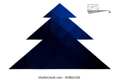 Dark blue low polygon style christmas tree vector illustration consisting of triangles . Abstract triangular polygonal origami or crystal design of New Years celebration. Isolated on white background.