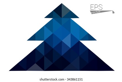 Dark blue low polygon style christmas tree vector illustration consisting of triangles . Abstract triangular polygonal origami or crystal design of New Years celebration. Isolated on white background.
