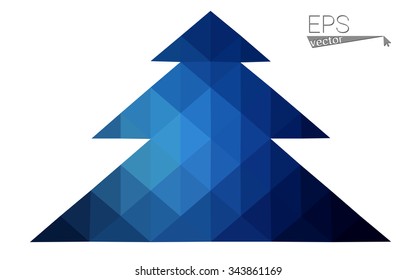 Dark blue low polygon style christmas tree vector illustration consisting of triangles . Abstract triangular polygonal origami or crystal design of New Years celebration. Isolated on white background.