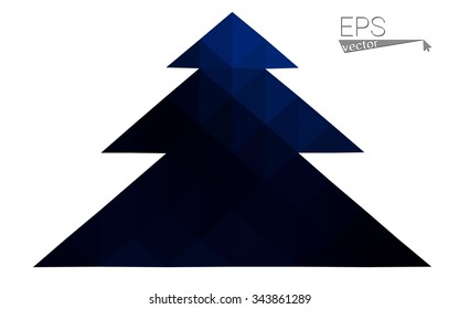 Dark blue low polygon style christmas tree vector illustration consisting of triangles . Abstract triangular polygonal origami or crystal design of New Years celebration. Isolated on white background.