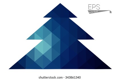 Dark blue low polygon style christmas tree vector illustration consisting of triangles . Abstract triangular polygonal origami or crystal design of New Years celebration. Isolated on white background.