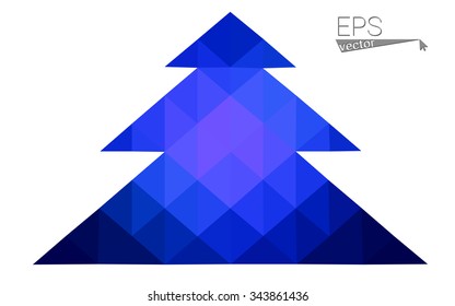 Dark blue low polygon style christmas tree vector illustration consisting of triangles . Abstract triangular polygonal origami or crystal design of New Years celebration. Isolated on white background.