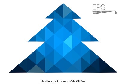 Dark blue low polygon style christmas tree vector illustration consisting of triangles . Abstract triangular polygonal origami or crystal design of New Years celebration. Isolated on white background.