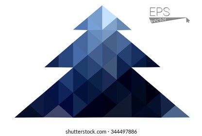 Dark blue low polygon style christmas tree vector illustration consisting of triangles . Abstract triangular polygonal origami or crystal design of New Years celebration. Isolated on white background.