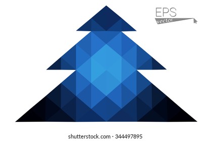 Dark blue low polygon style christmas tree vector illustration consisting of triangles . Abstract triangular polygonal origami or crystal design of New Years celebration. Isolated on white background.