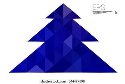 Dark blue low polygon style christmas tree vector illustration consisting of triangles . Abstract triangular polygonal origami or crystal design of New Years celebration. Isolated on white background.