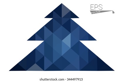 Dark blue low polygon style christmas tree vector illustration consisting of triangles . Abstract triangular polygonal origami or crystal design of New Years celebration. Isolated on white background.