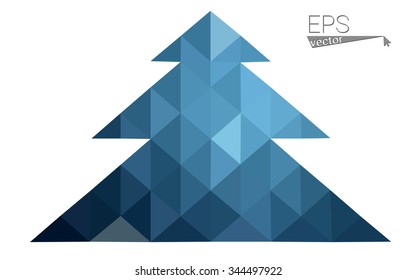 Dark blue low polygon style christmas tree vector illustration consisting of triangles . Abstract triangular polygonal origami or crystal design of New Years celebration. Isolated on white background.