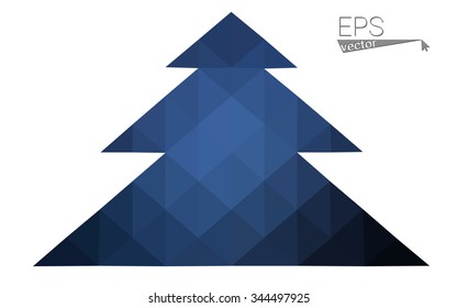 Dark blue low polygon style christmas tree vector illustration consisting of triangles . Abstract triangular polygonal origami or crystal design of New Years celebration. Isolated on white background.