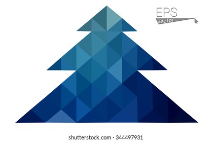 Dark blue low polygon style christmas tree vector illustration consisting of triangles . Abstract triangular polygonal origami or crystal design of New Years celebration. Isolated on white background.
