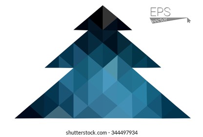 Dark blue low polygon style christmas tree vector illustration consisting of triangles . Abstract triangular polygonal origami or crystal design of New Years celebration. Isolated on white background.