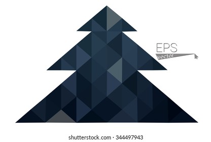 Dark blue low polygon style christmas tree vector illustration consisting of triangles . Abstract triangular polygonal origami or crystal design of New Years celebration. Isolated on white background.
