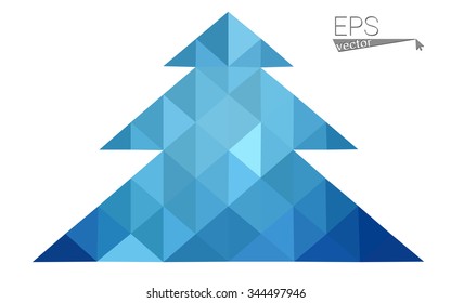 Dark blue low polygon style christmas tree vector illustration consisting of triangles . Abstract triangular polygonal origami or crystal design of New Years celebration. Isolated on white background.