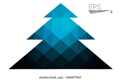 Dark blue low polygon style christmas tree vector illustration consisting of triangles . Abstract triangular polygonal origami or crystal design of New Years celebration. Isolated on white background.