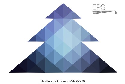 Dark blue low polygon style christmas tree vector illustration consisting of triangles . Abstract triangular polygonal origami or crystal design of New Years celebration. Isolated on white background.