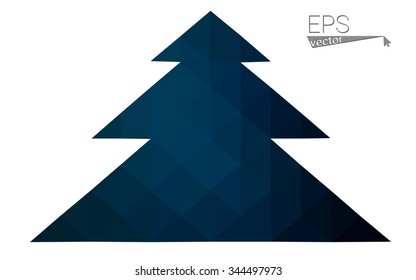 Dark blue low polygon style christmas tree vector illustration consisting of triangles . Abstract triangular polygonal origami or crystal design of New Years celebration. Isolated on white background.