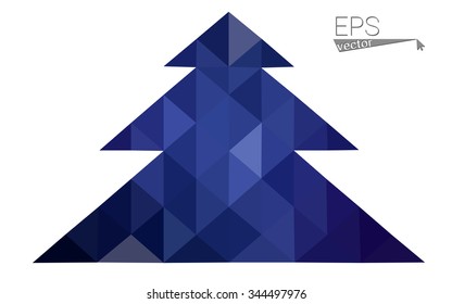 Dark blue low polygon style christmas tree vector illustration consisting of triangles . Abstract triangular polygonal origami or crystal design of New Years celebration. Isolated on white background.
