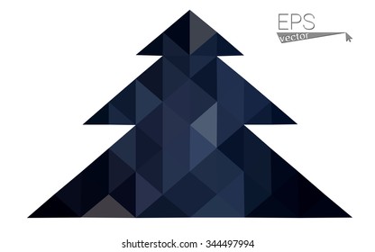 Dark blue low polygon style christmas tree vector illustration consisting of triangles . Abstract triangular polygonal origami or crystal design of New Years celebration. Isolated on white background.