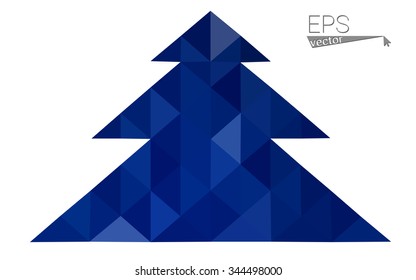 Dark blue low polygon style christmas tree vector illustration consisting of triangles . Abstract triangular polygonal origami or crystal design of New Years celebration. Isolated on white background.