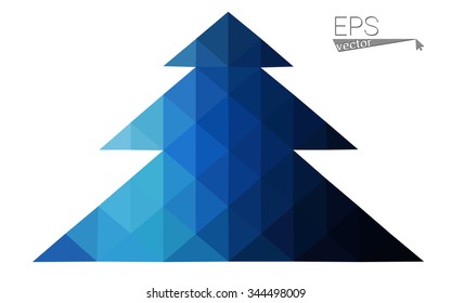 Dark blue low polygon style christmas tree vector illustration consisting of triangles . Abstract triangular polygonal origami or crystal design of New Years celebration. Isolated on white background.