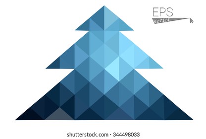 Dark blue low polygon style christmas tree vector illustration consisting of triangles . Abstract triangular polygonal origami or crystal design of New Years celebration. Isolated on white background.