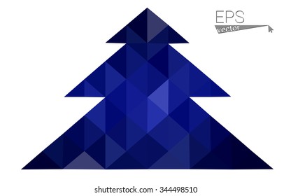 Dark blue low polygon style christmas tree vector illustration consisting of triangles . Abstract triangular polygonal origami or crystal design of New Years celebration. Isolated on white background.