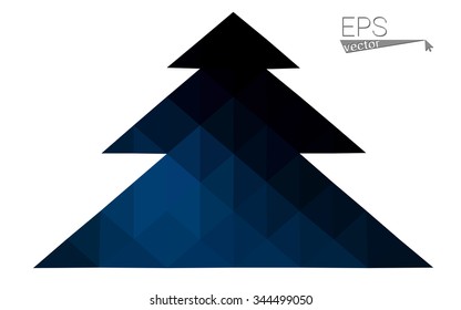 Dark blue low polygon style christmas tree vector illustration consisting of triangles . Abstract triangular polygonal origami or crystal design of New Years celebration. Isolated on white background.