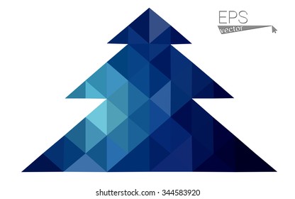 Dark blue low polygon style christmas tree vector illustration consisting of triangles . Abstract triangular polygonal origami or crystal design of New Years celebration. Isolated on white background.