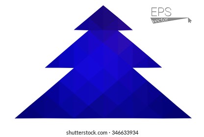 Dark blue low polygon style christmas tree vector illustration consisting of triangles . Abstract triangular polygonal origami or crystal design of New Years celebration. Isolated on white background.