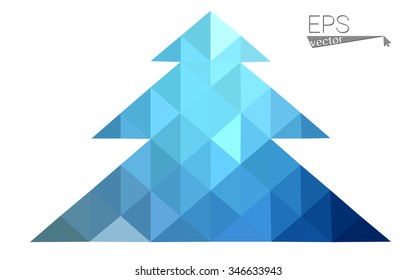 Dark blue low polygon style christmas tree vector illustration consisting of triangles . Abstract triangular polygonal origami or crystal design of New Years celebration. Isolated on white background.