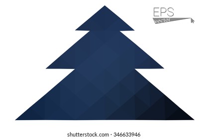 Dark blue low polygon style christmas tree vector illustration consisting of triangles . Abstract triangular polygonal origami or crystal design of New Years celebration. Isolated on white background.