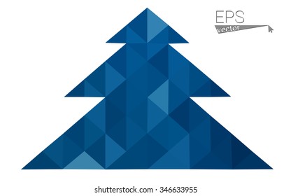 Dark blue low polygon style christmas tree vector illustration consisting of triangles . Abstract triangular polygonal origami or crystal design of New Years celebration. Isolated on white background.