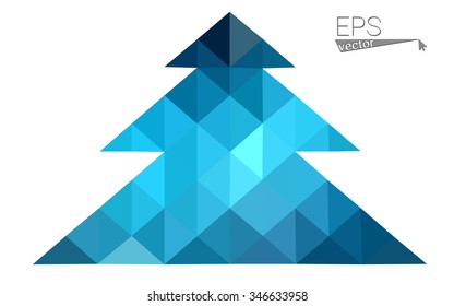 Dark blue low polygon style christmas tree vector illustration consisting of triangles . Abstract triangular polygonal origami or crystal design of New Years celebration. Isolated on white background.