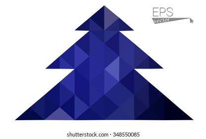 Dark blue low polygon style christmas tree vector illustration consisting of triangles . Abstract triangular polygonal origami or crystal design of New Years celebration. Isolated on white background.