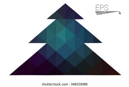 Dark blue low polygon style christmas tree vector illustration consisting of triangles . Abstract triangular polygonal origami or crystal design of New Years celebration. Isolated on white background.